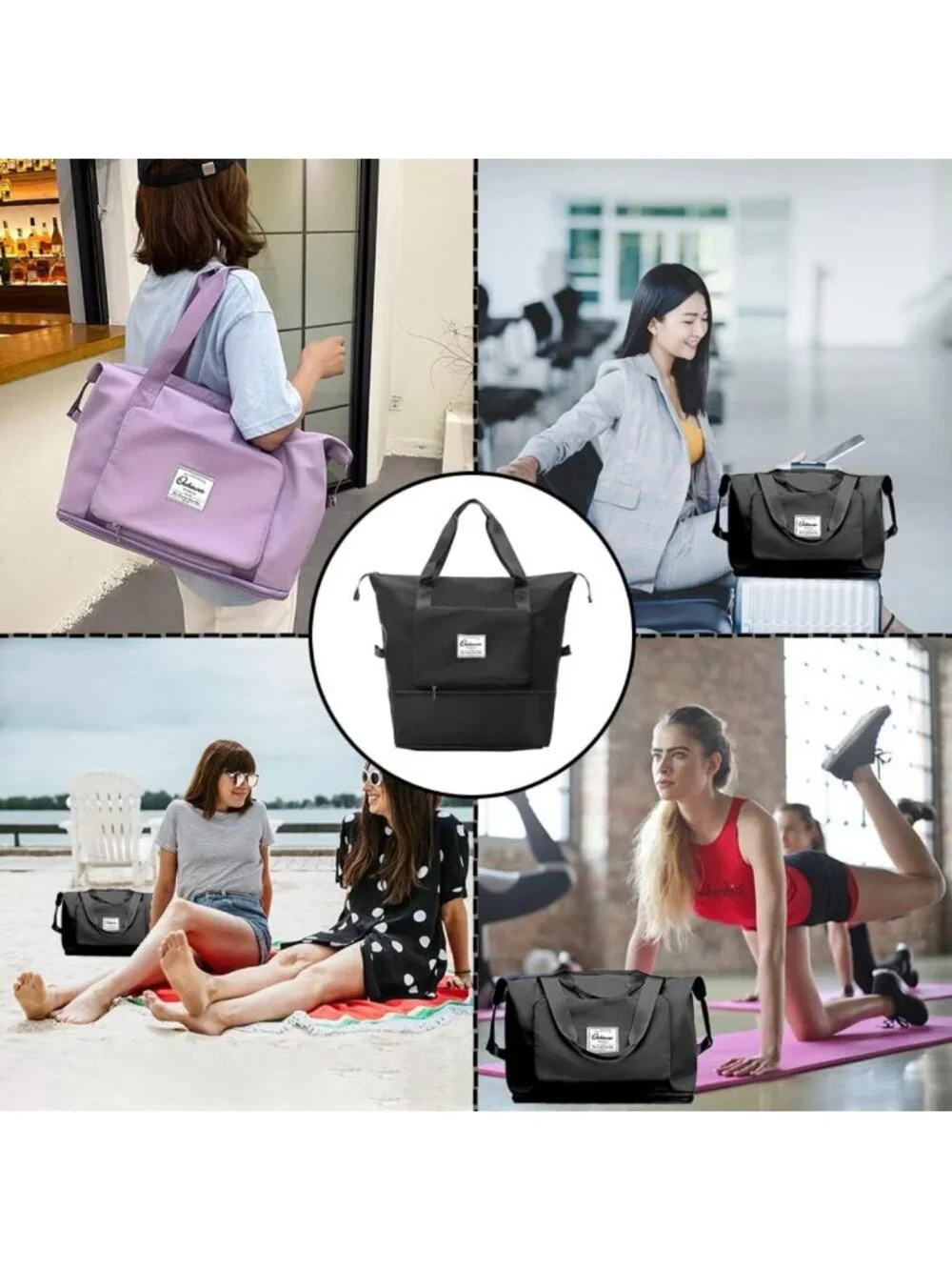 Expandable Large Capacity Foldable Travel Duffel Bag with Dry/Wet Separation